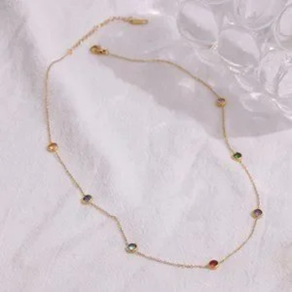 18K Gold Plated Multi Color Gemstone Necklace